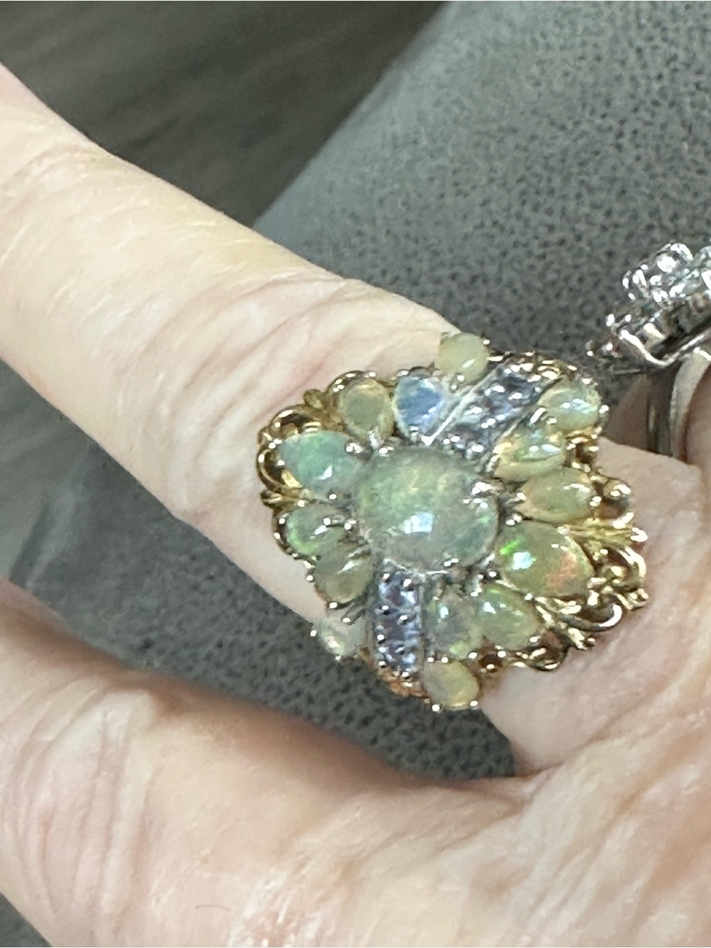 Silver Opal Floral Statement Ring - Women Jewelry two tone gold and silver.